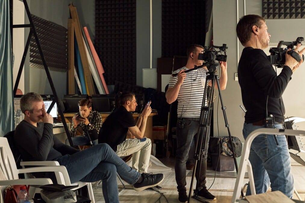 Behind the scenes of video production or video shooting, Film grain, selective focus, special